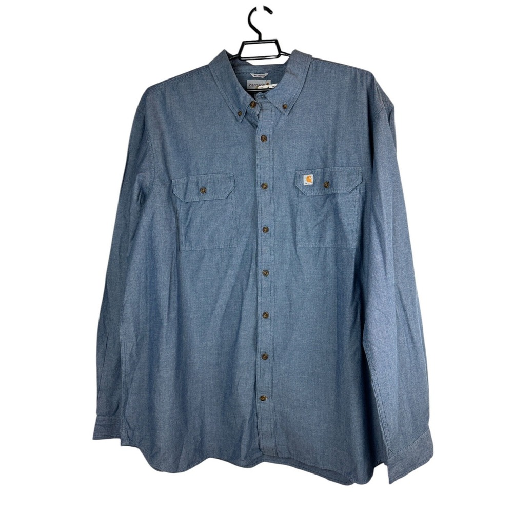 NEW Carhartt Chambray Long Sleeve Shirt Blue Button Down Big & Tall Size 3XL 3X - Picture 2 of 11